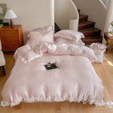 Pastel Tencel Ruffle Bedding Bundle Pink / Medium Flat