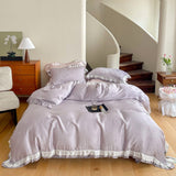 Pastel Tencel Ruffle Bedding Bundle Purple / Medium Flat