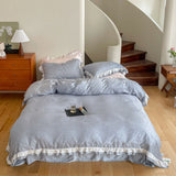 Pastel Tencel Ruffle Bedding Set Blue / Medium Flat