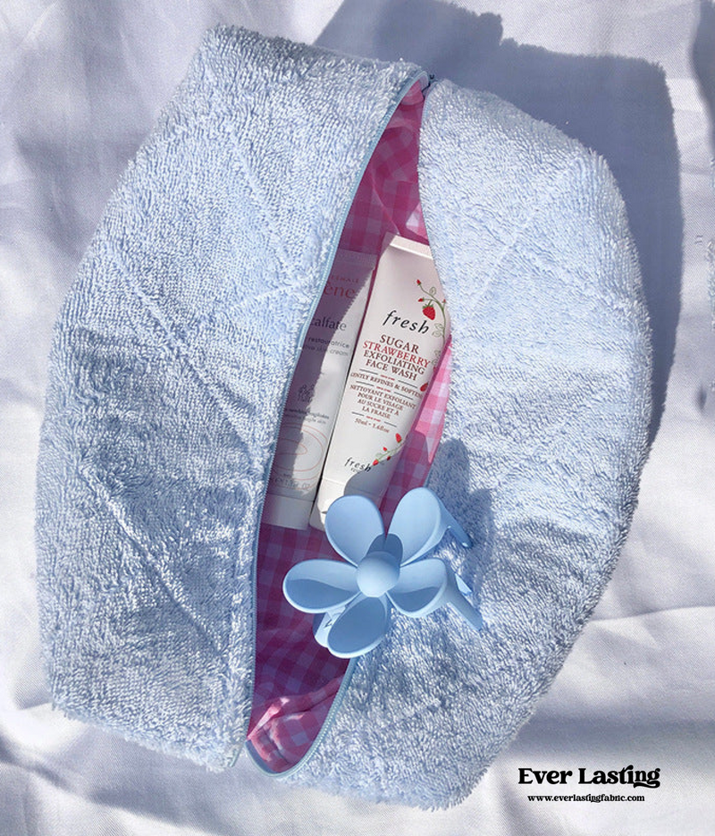 Pastel Towel Gingham Makeup Bag / Baby Pink