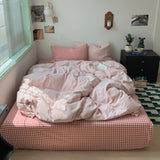 Peekaboo Gingham Stripe Bedding Set / Gray Pink Small Fitted