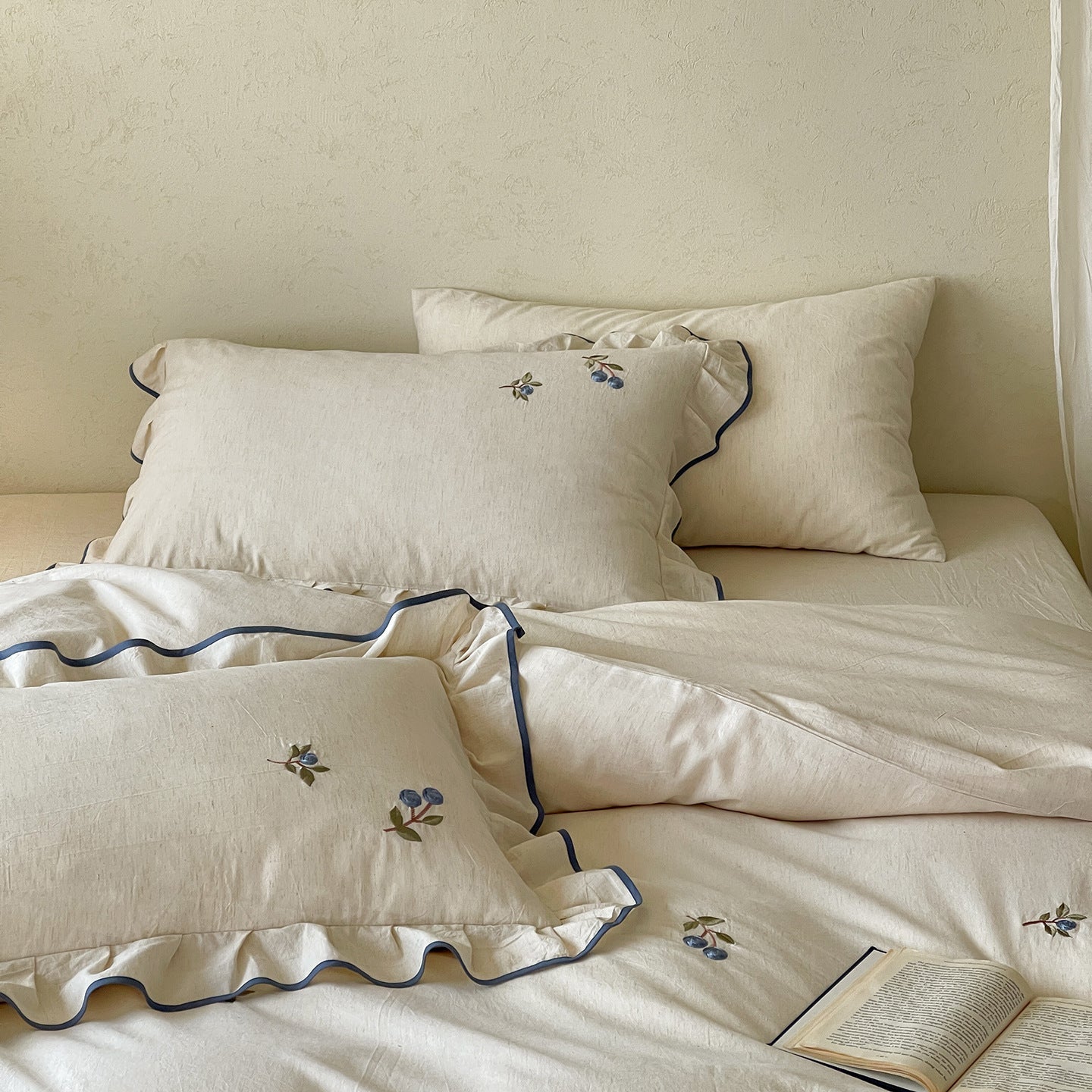 -Ever Lasting - Penelope Embroidery Bedding Set / Beige + Purple -Bedding Set -Ever Lasting