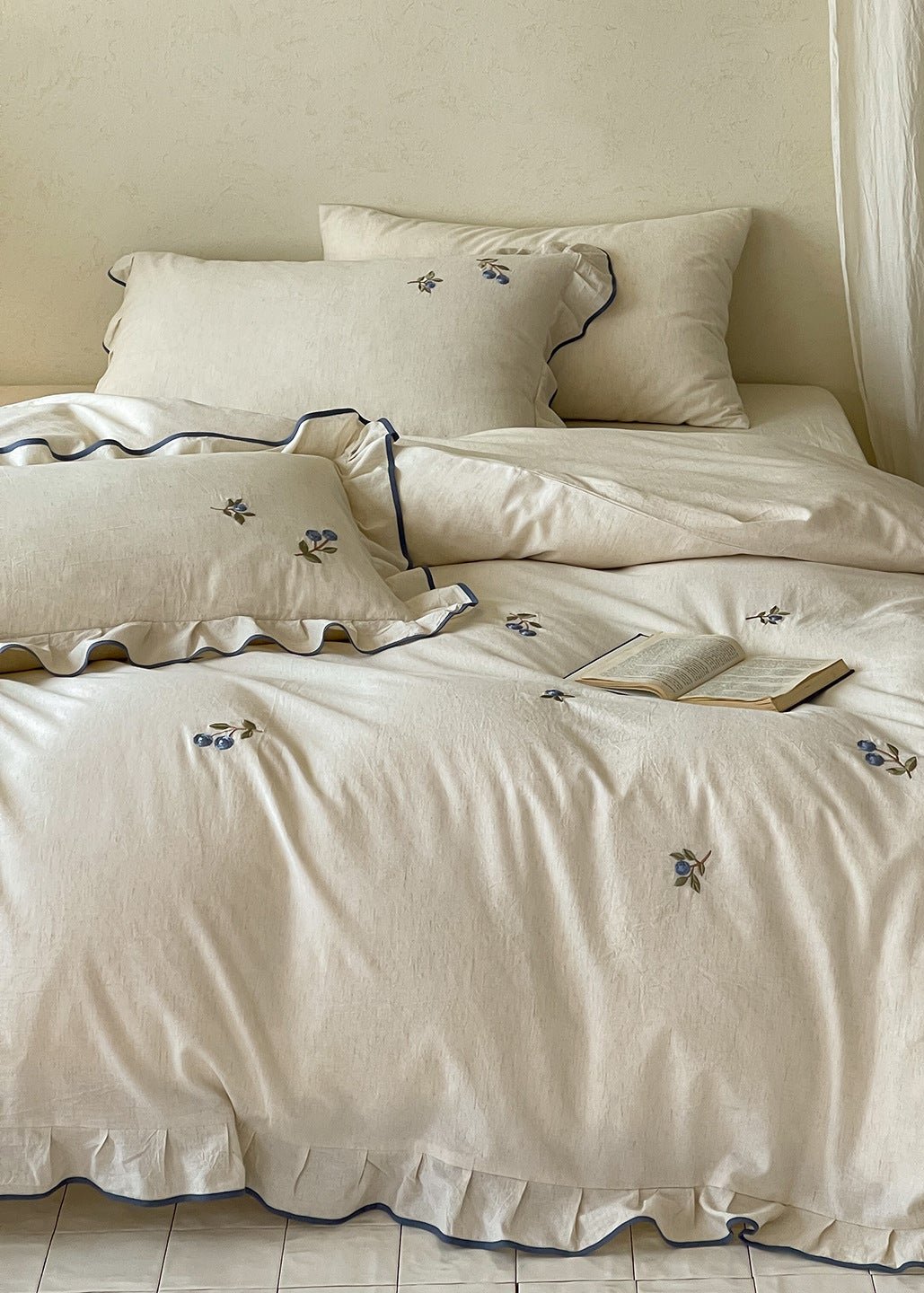 -Ever Lasting - Penelope Embroidery Bedding Set / Beige + Purple -Bedding Set -Ever Lasting