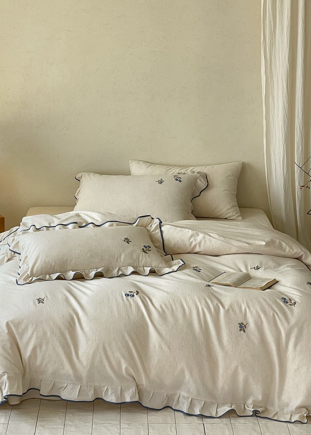 -Ever Lasting - Penelope Embroidery Bedding Set / Beige + Purple -Bedding Set -Ever Lasting