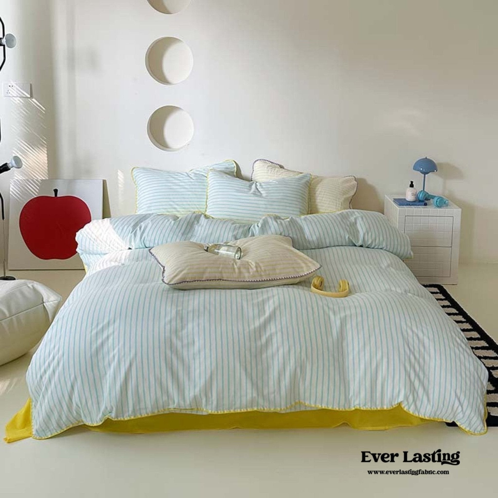 Pepper Candy Stripe Bedding Set / Blue + Yellow - Ever Lasting