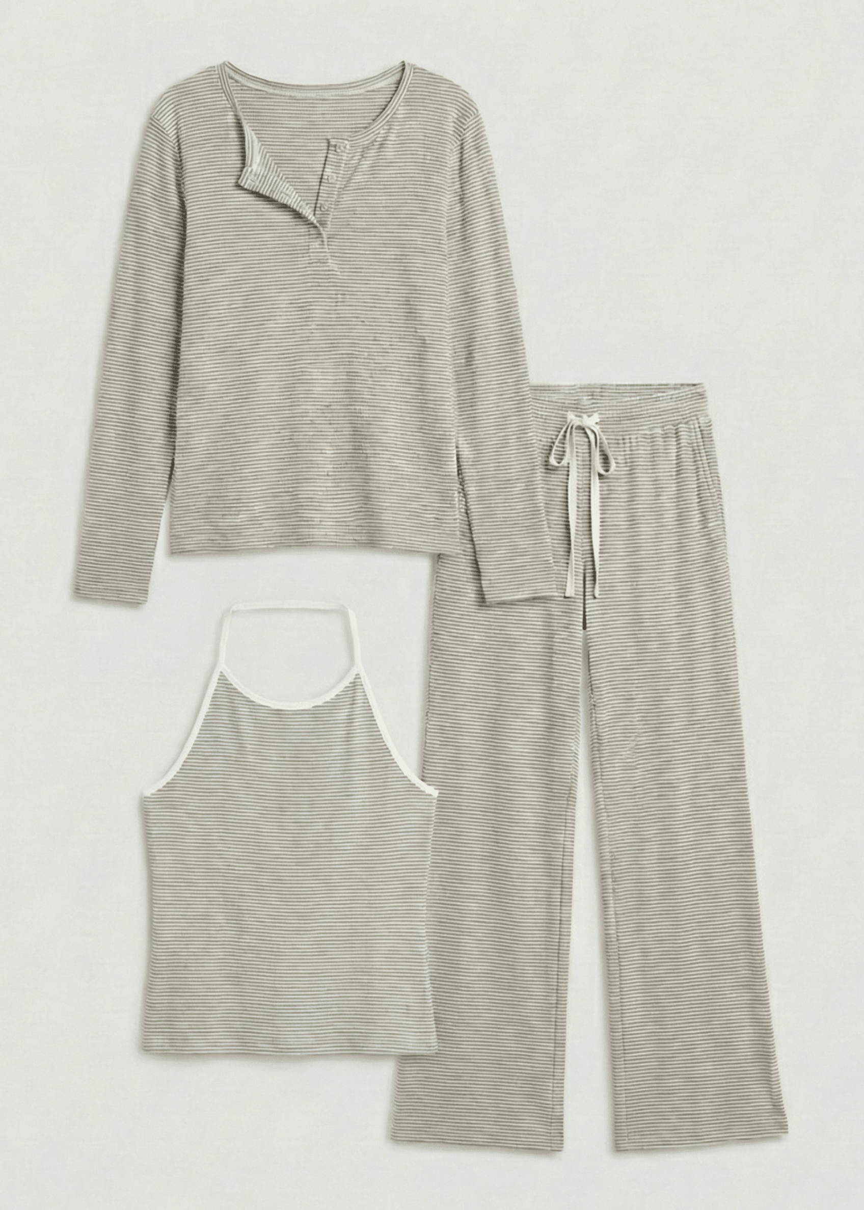  - Ever Lasting - Perla Long - Sleeve Striped Pajama Set / Gray - Pajamas - Ever Lasting