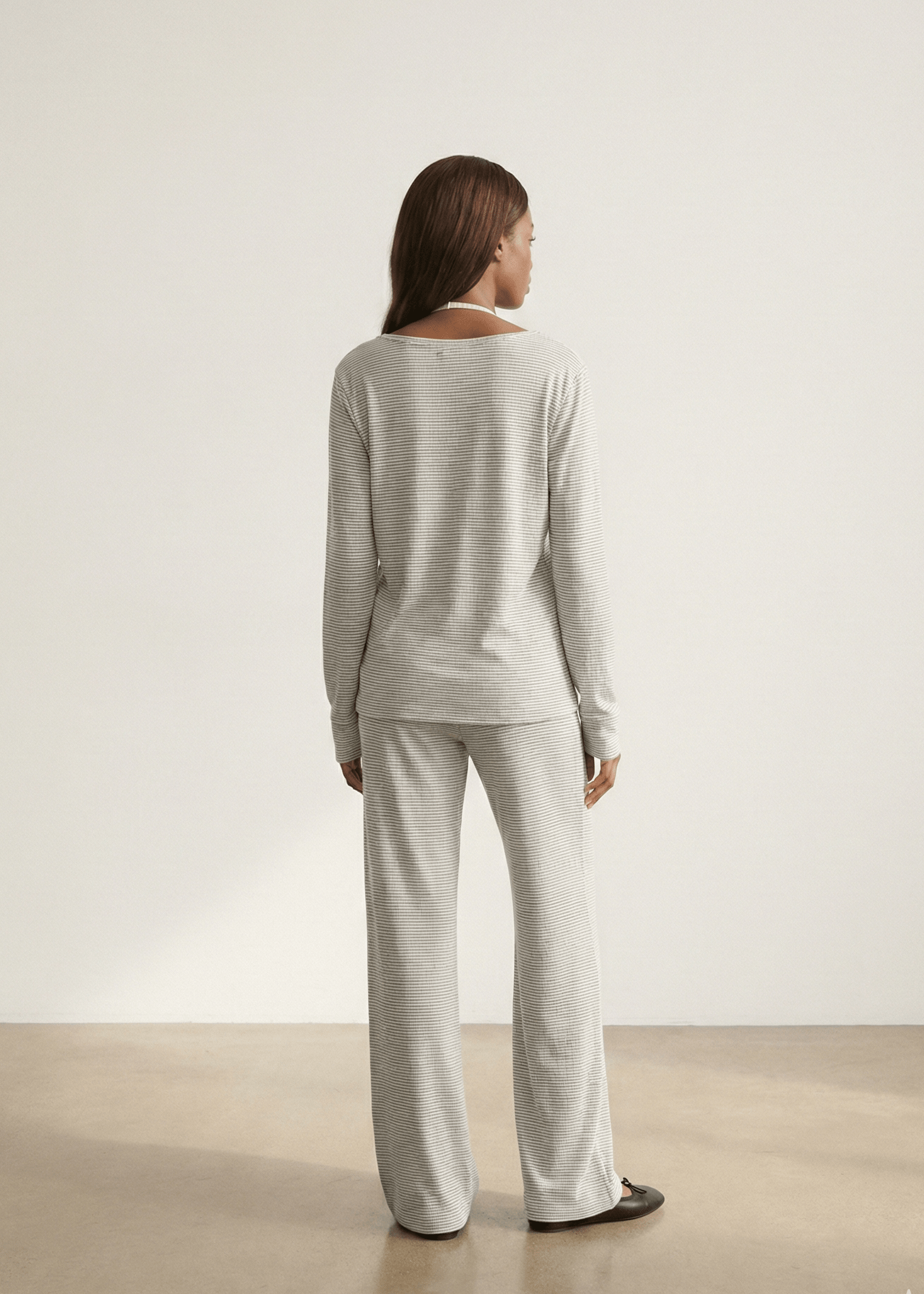  - Ever Lasting - Perla Long - Sleeve Striped Pajama Set / Gray - Pajamas - Ever Lasting
