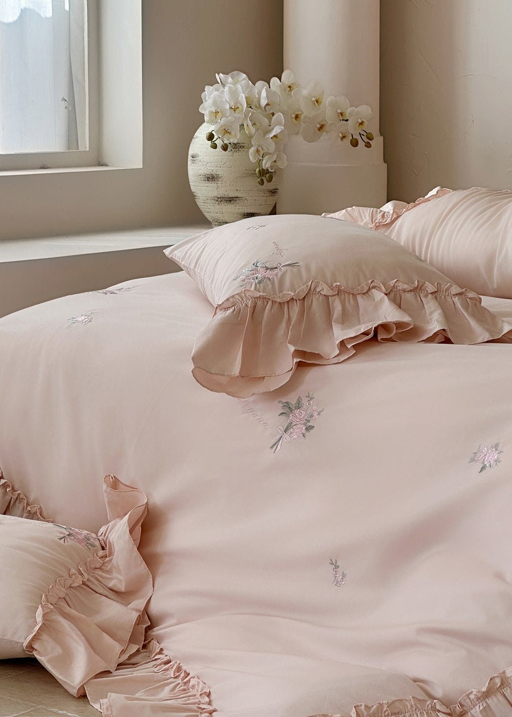 -Ever Lasting - Phoebe Embroidery Floral Bedding Set / Pink -Bedding Set -Ever Lasting