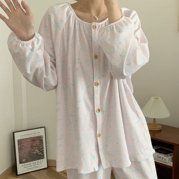 Pink Doll Kitty Long Sleeves And Pants Pajama Set / Small/Medium Pajamas