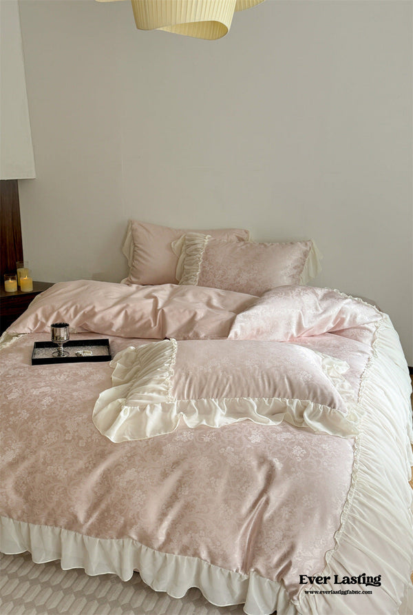 Pink Floral Ruffle Cottage Bedding Set