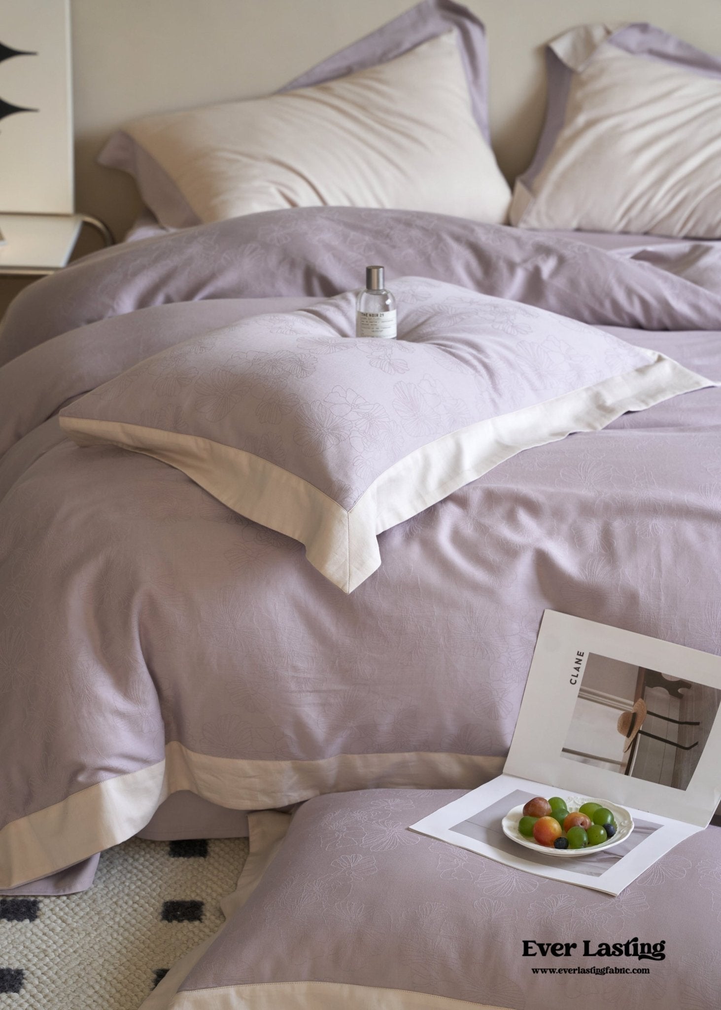 Pink Lavender Satin Jacquard Long - Staple Cotton Bedding Bundle - Ever Lasting