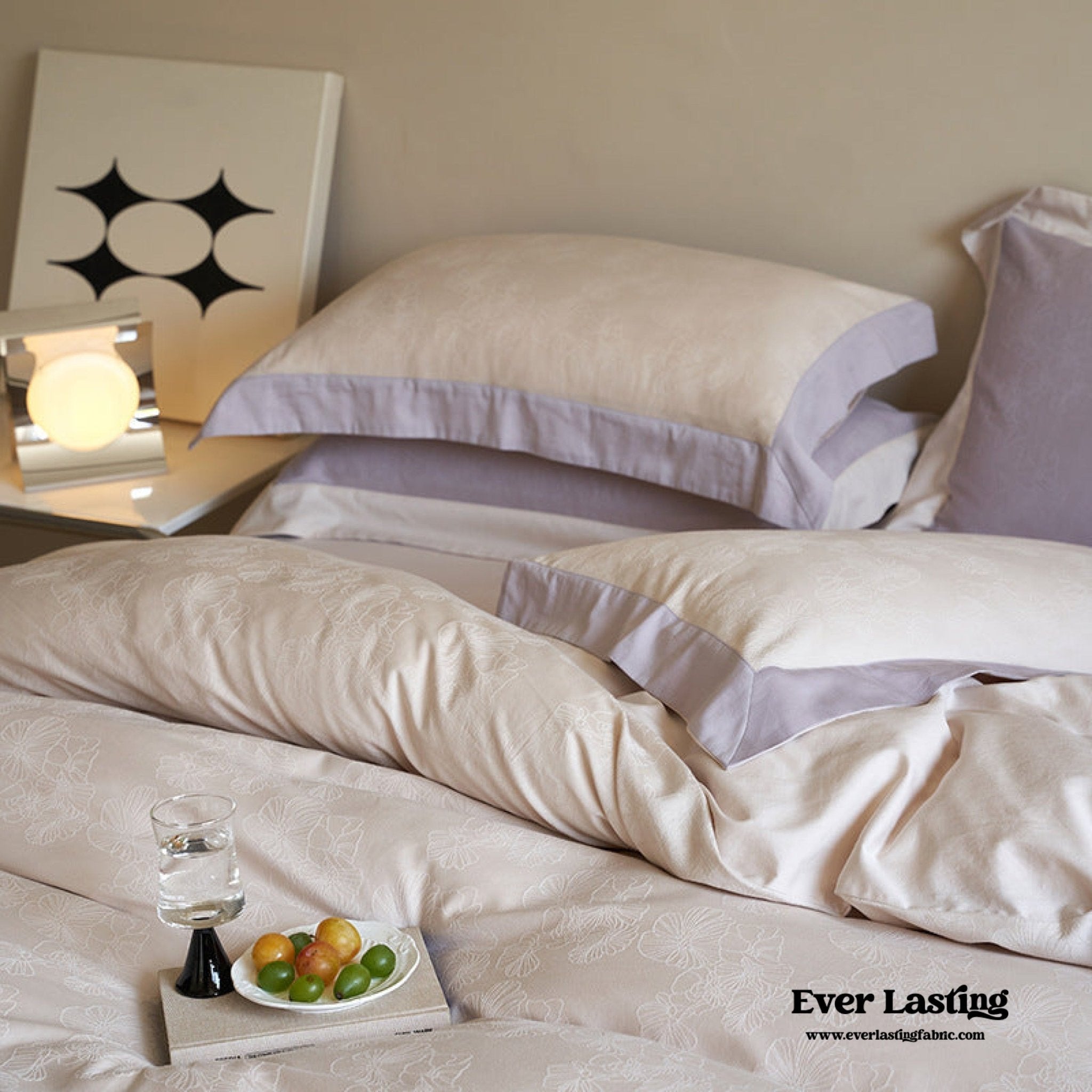 Pink Lavender Satin Jacquard Long - Staple Cotton Bedding Bundle - Ever Lasting