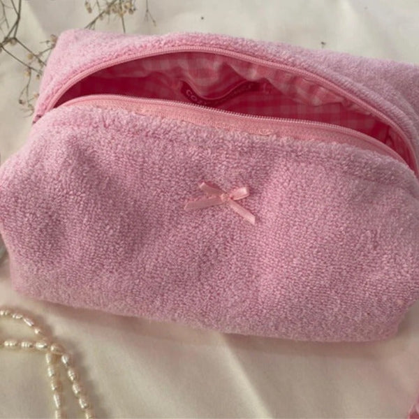 Pink Ribbon Towel Gingham Makeup Bag
