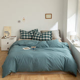 Plaid Bedding Set / Moss Green Blue Small Flat
