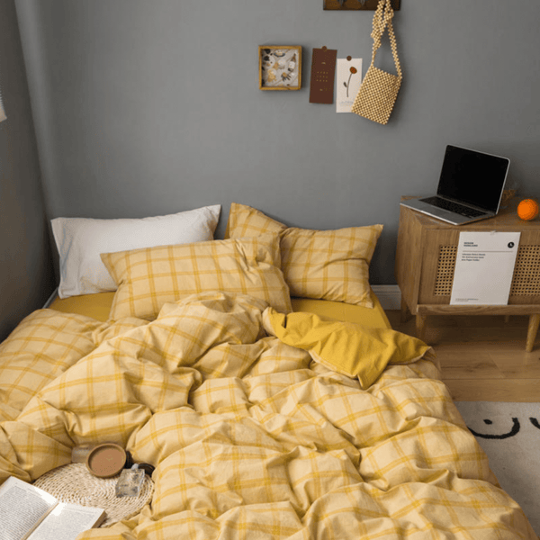 Plaid Bedding Set / Yellow Small Flat