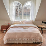 Gingham Floral Ruffle Bedding Set / Pink White Medium/Medium+ Flat