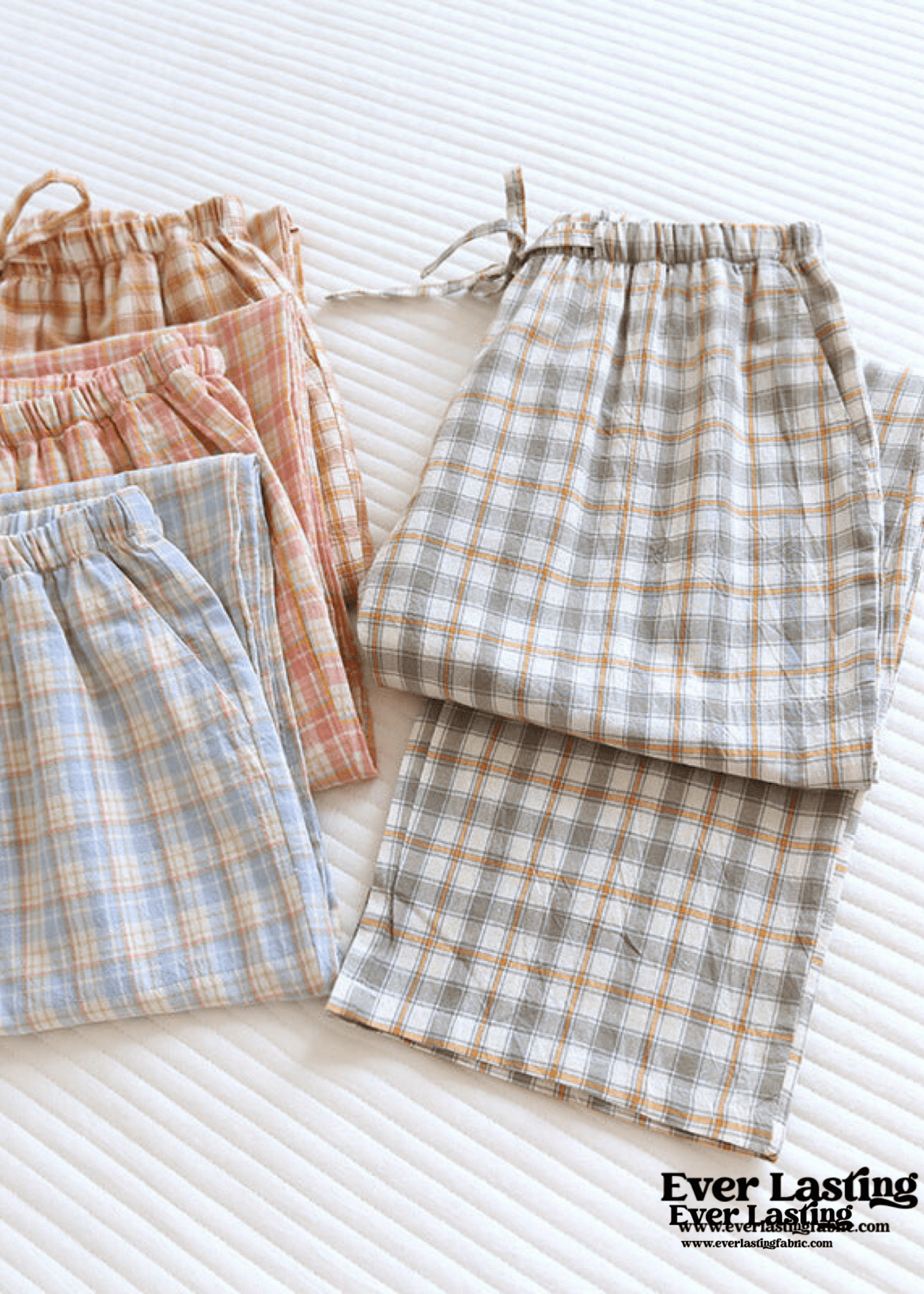 Plaid Washed Cotton Pajama Pants / Blue - Ever Lasting