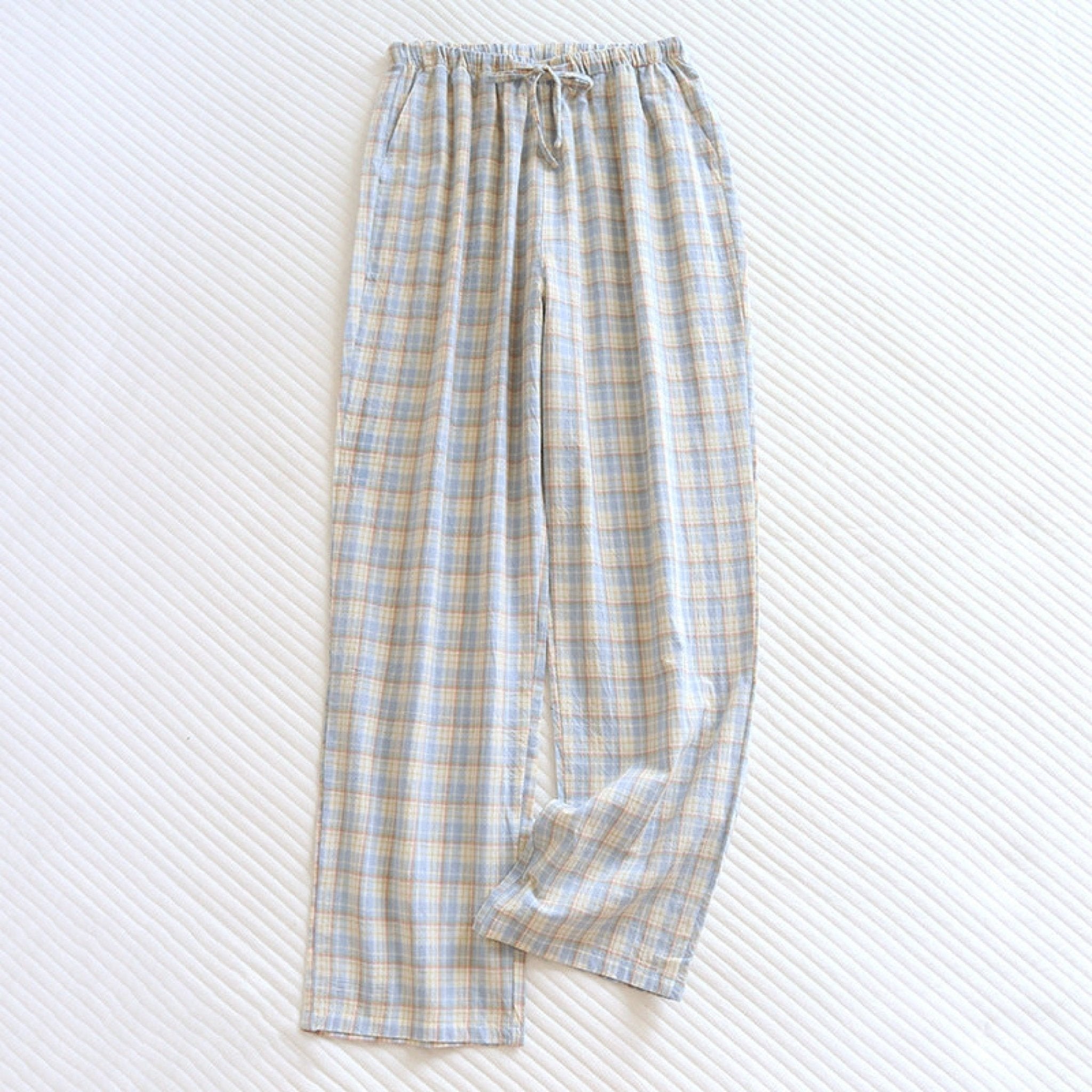 Plaid Washed Cotton Pajama Pants / Blue - Ever Lasting
