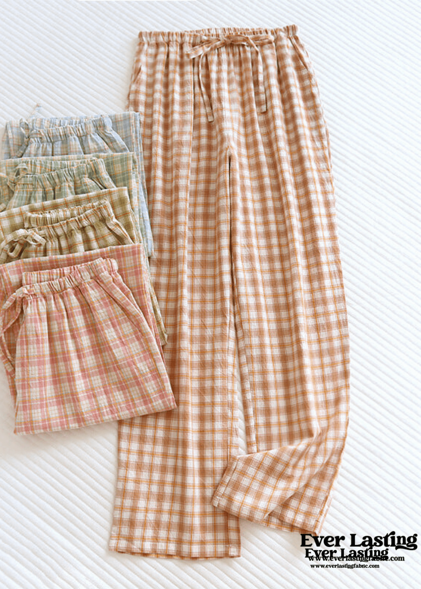 Plaid Washed Cotton Pajama Pants / Blue - Ever Lasting