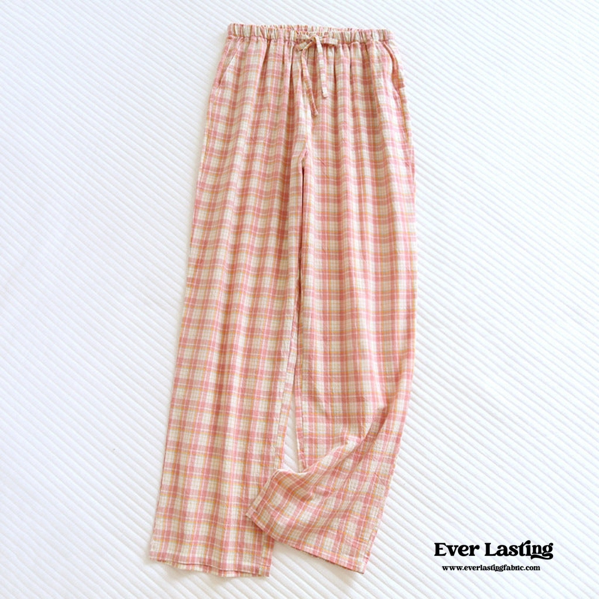 Plaid Washed Cotton Pajama Pants / Blue - Ever Lasting