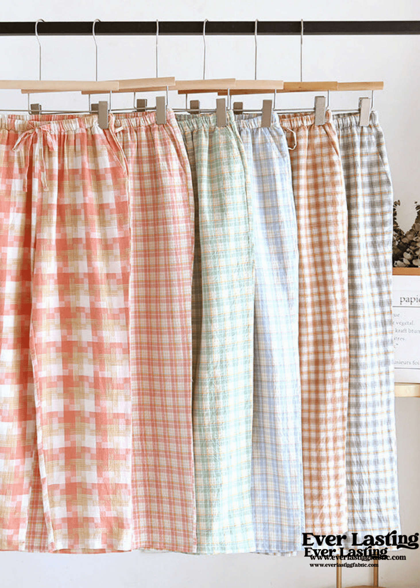 Plaid Washed Cotton Pajama Pants / Blue - Ever Lasting