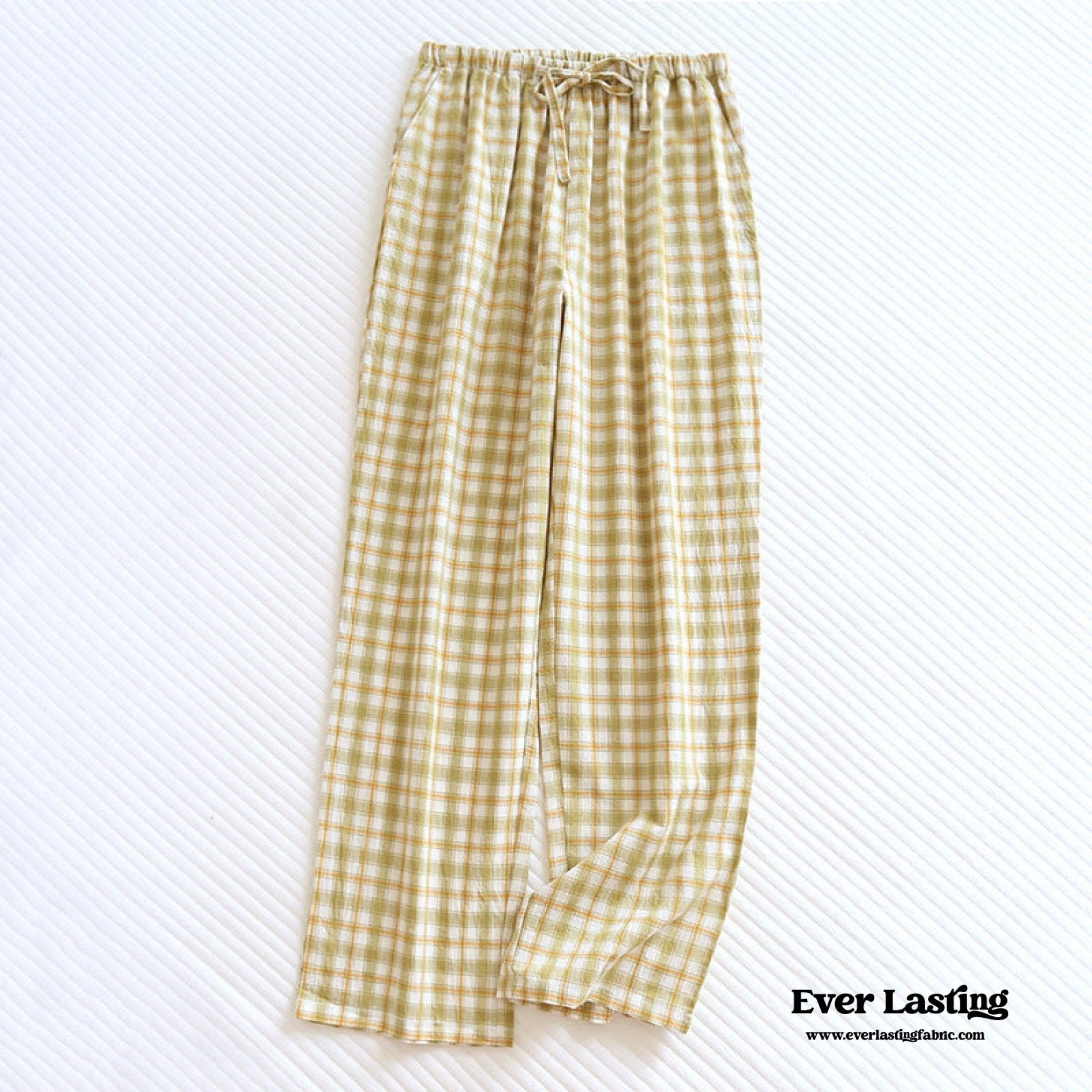 Plaid Washed Cotton Pajama Pants / Blue - Ever Lasting