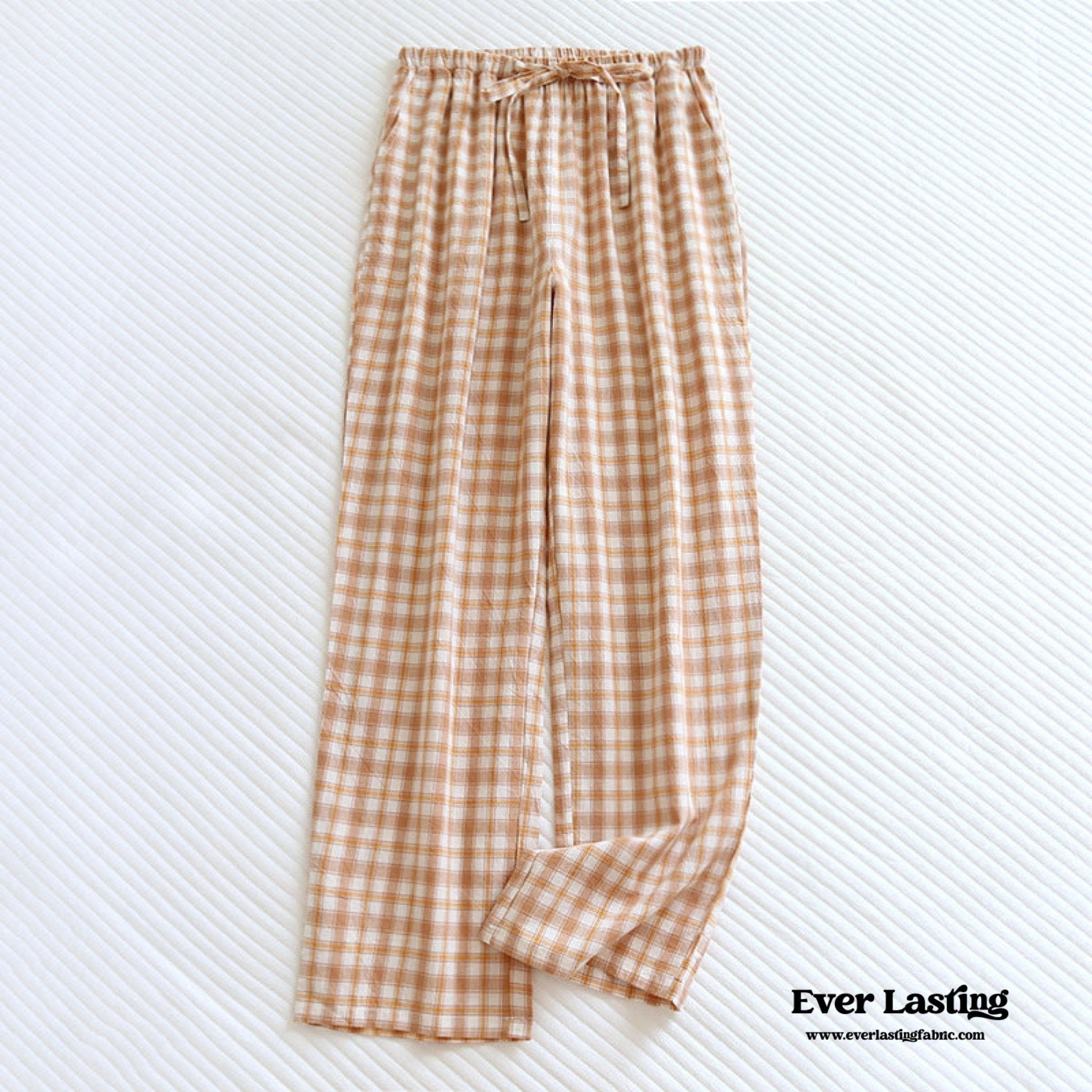 Plaid Washed Cotton Pajama Pants / Blue - Ever Lasting