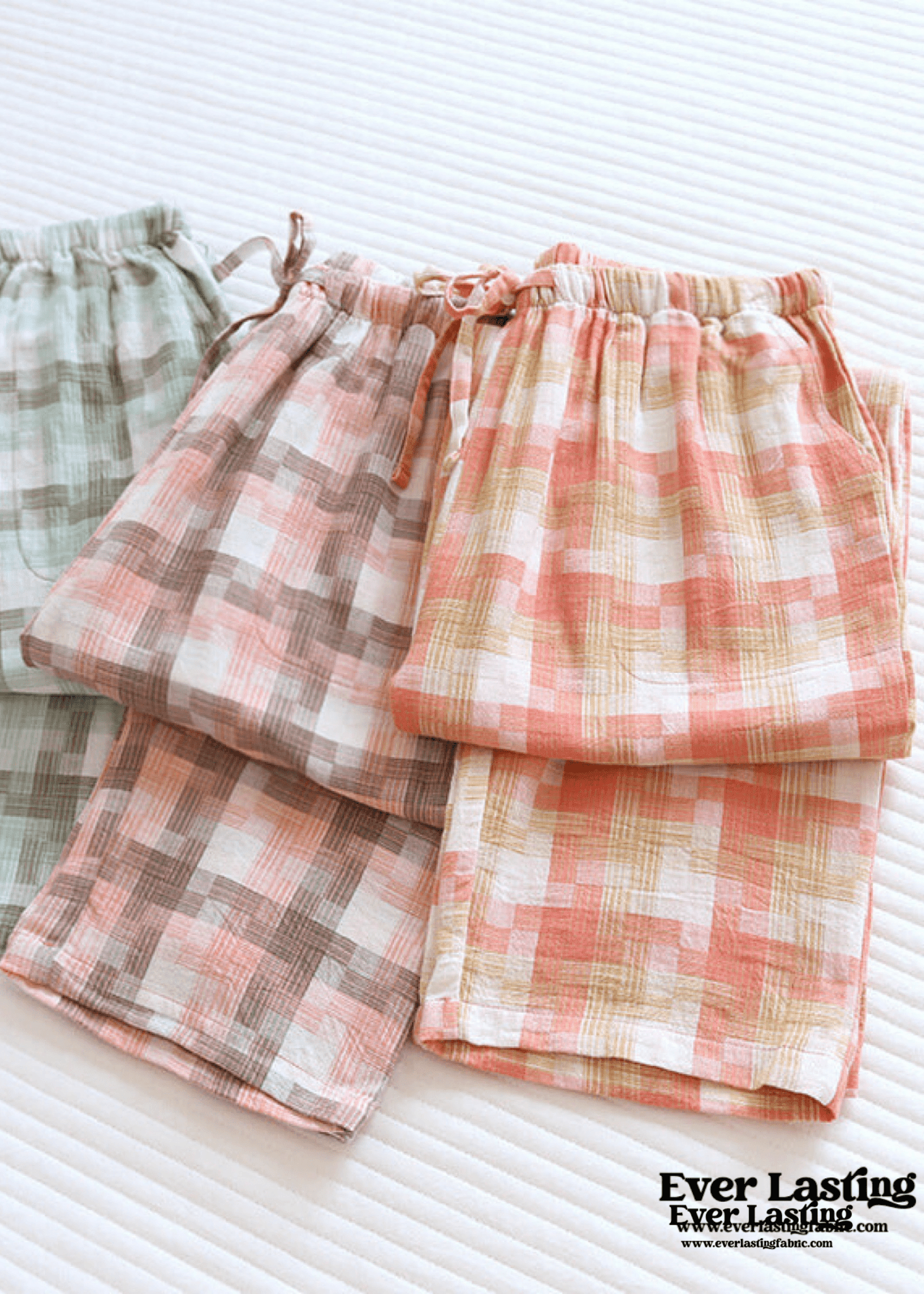 Plaid Washed Cotton Pajama Pants / Blue - Ever Lasting