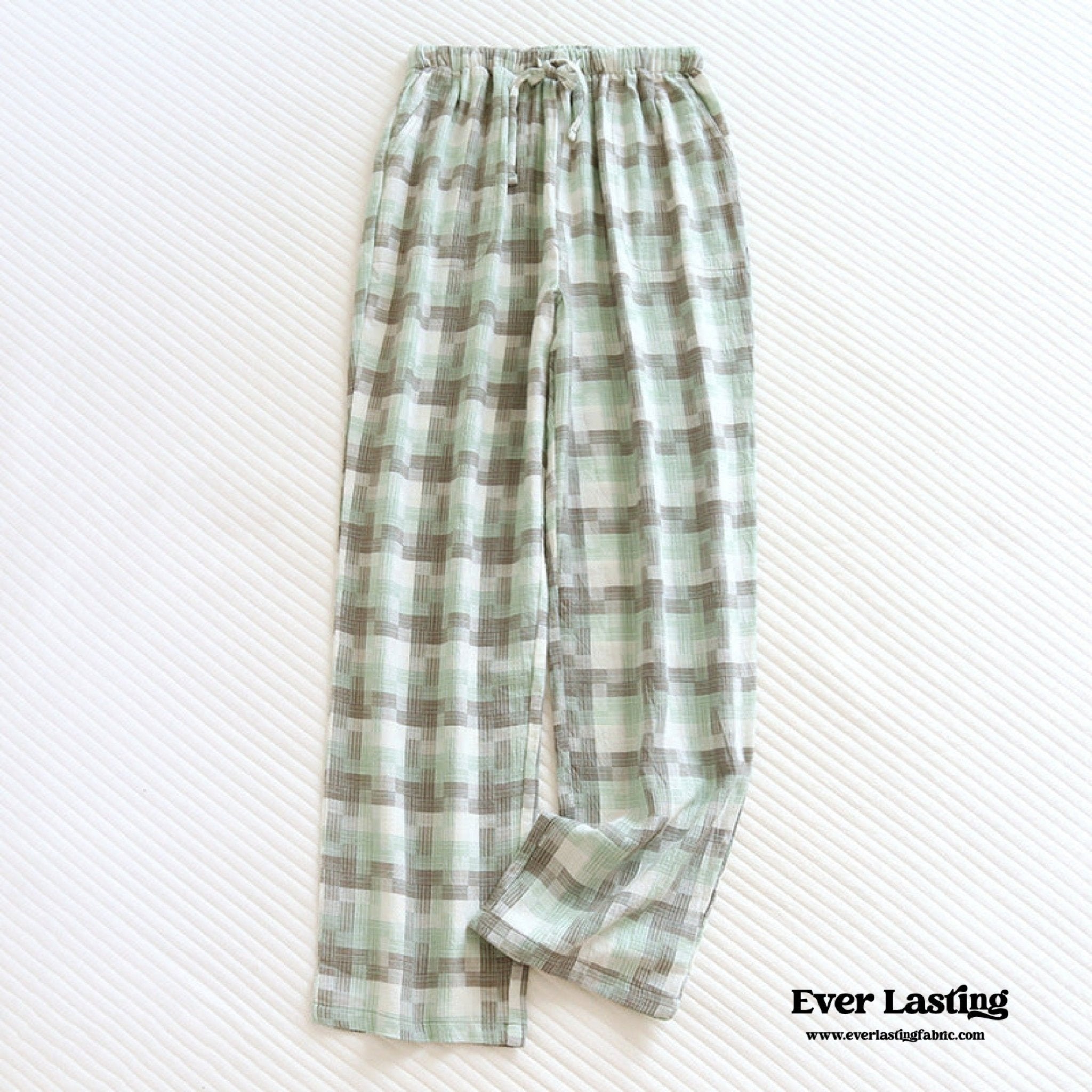 Plaid Washed Cotton Pajama Pants / Blue - Ever Lasting