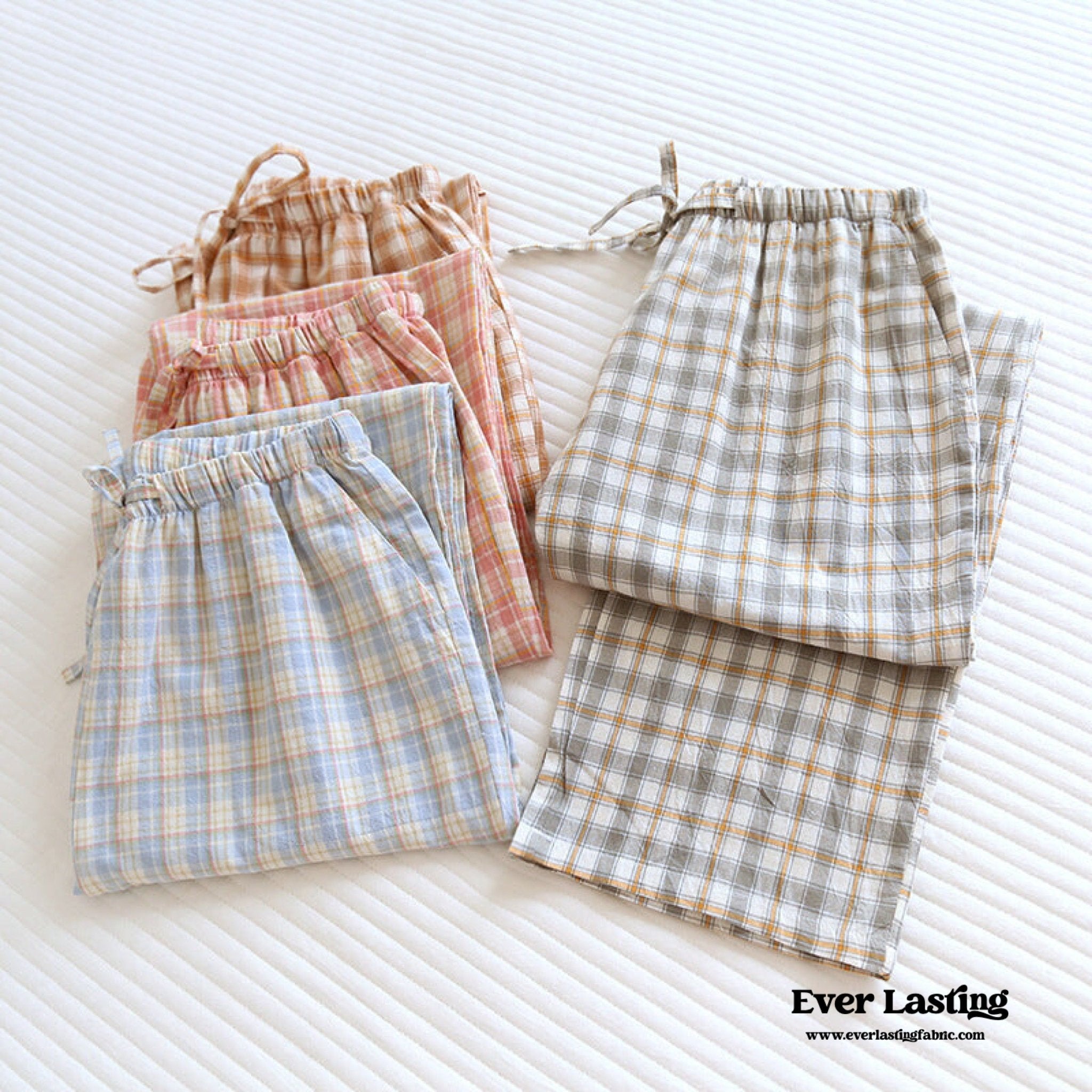 Plaid Washed Cotton Pajama Pants / Light Green - Ever Lasting