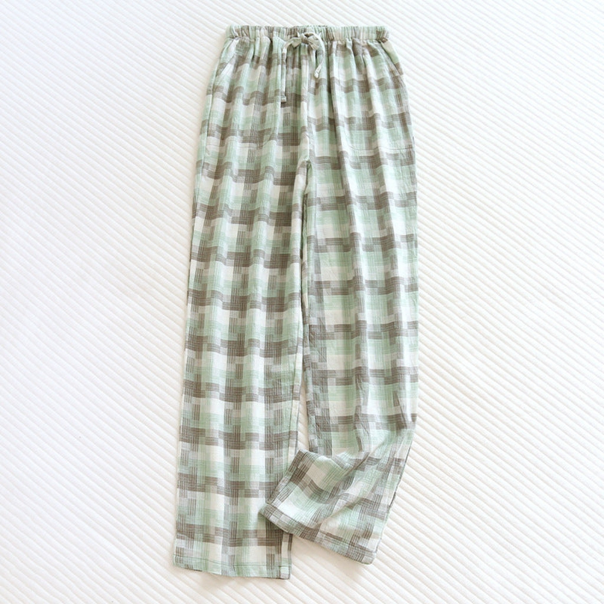 Plaid Washed Cotton Pajama Pants / Light Green - Ever Lasting