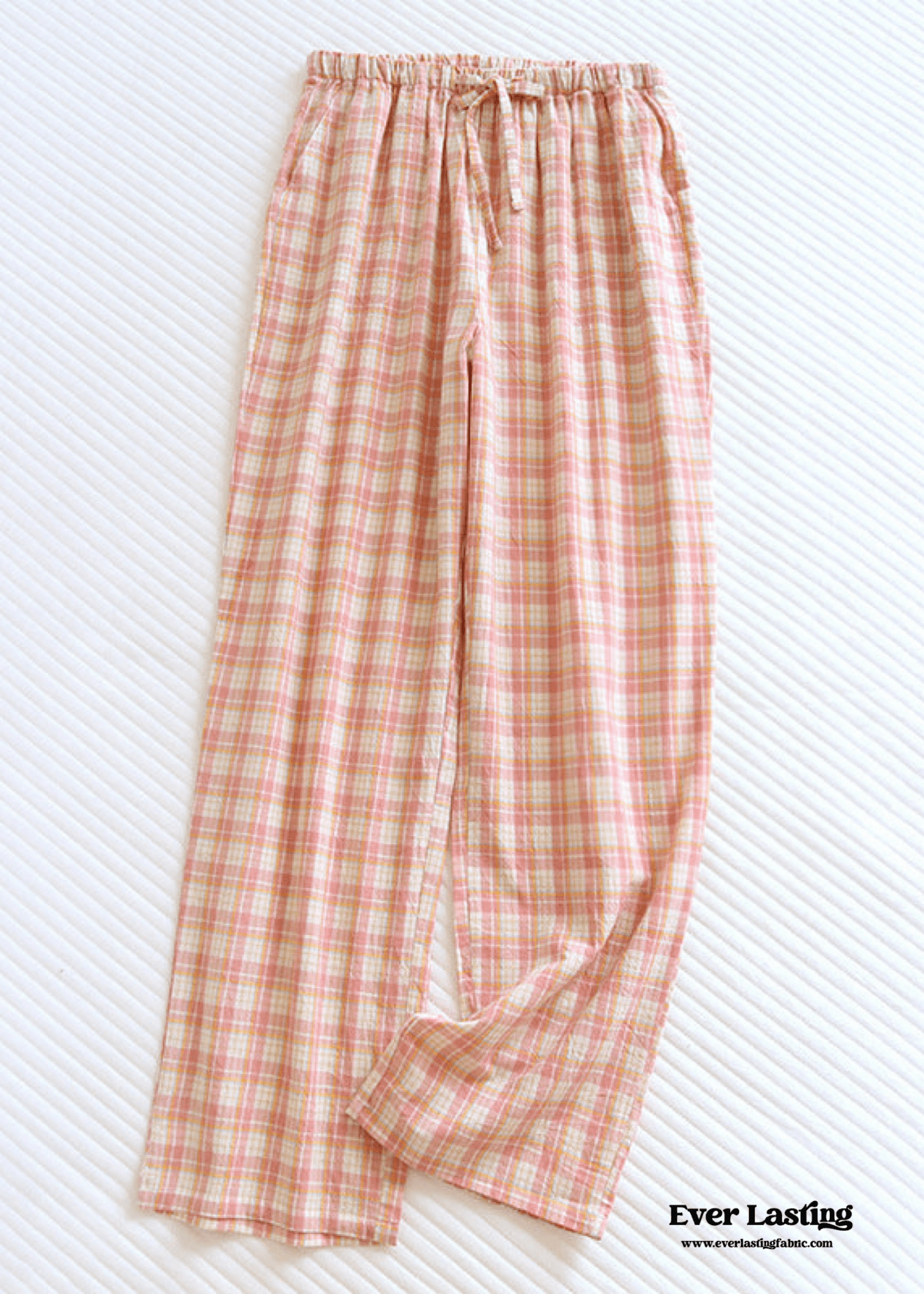 Plaid Washed Cotton Pajama Pants / Pink - Ever Lasting