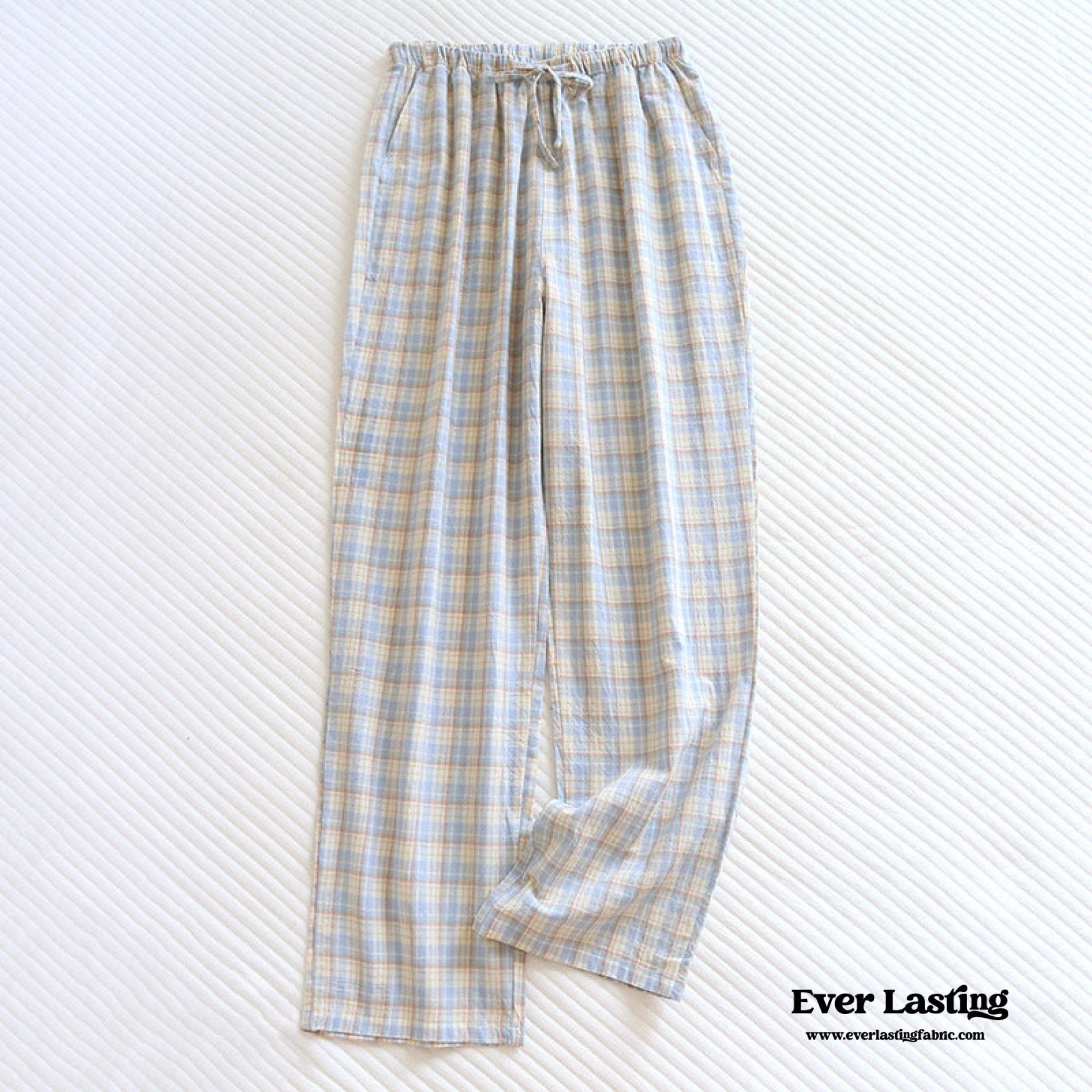 Plaid Washed Cotton Pajama Pants / Pink - Ever Lasting