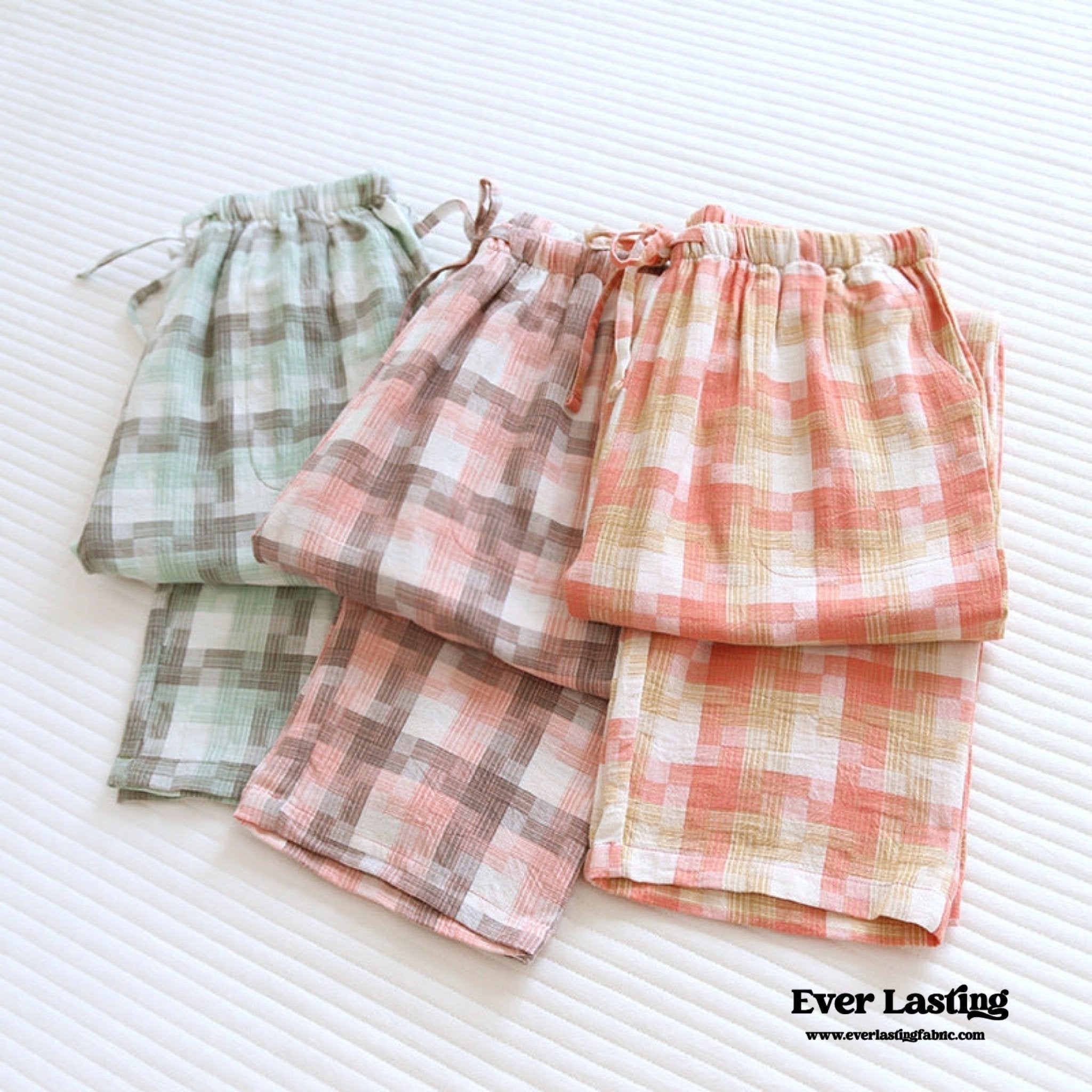 Plaid Washed Cotton Pajama Pants / Pink - Ever Lasting