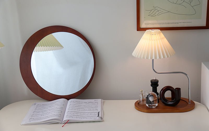  - Ever Lasting - Pleated Wooden Tray Lamp / Brown - Light - Ever Lasting