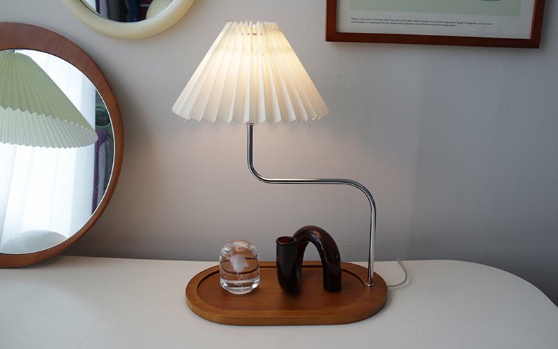  - Ever Lasting - Pleated Wooden Tray Lamp / Brown - Light - Ever Lasting