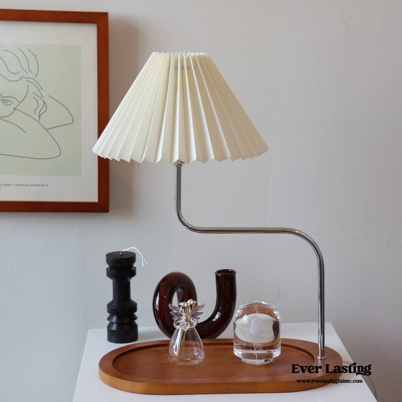 Pleated Wooden Tray Lamp / Cream Light
