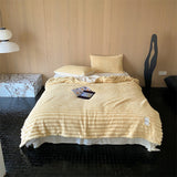 Plush Cozy Jacquard Blanket / Blue Yellow Small Blankets