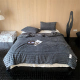 Plush Cozy Jacquard Blanket / Cream White Gray Small Blankets
