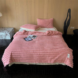 Plush Cozy Jacquard Blanket / Cream White Pink Small Blankets