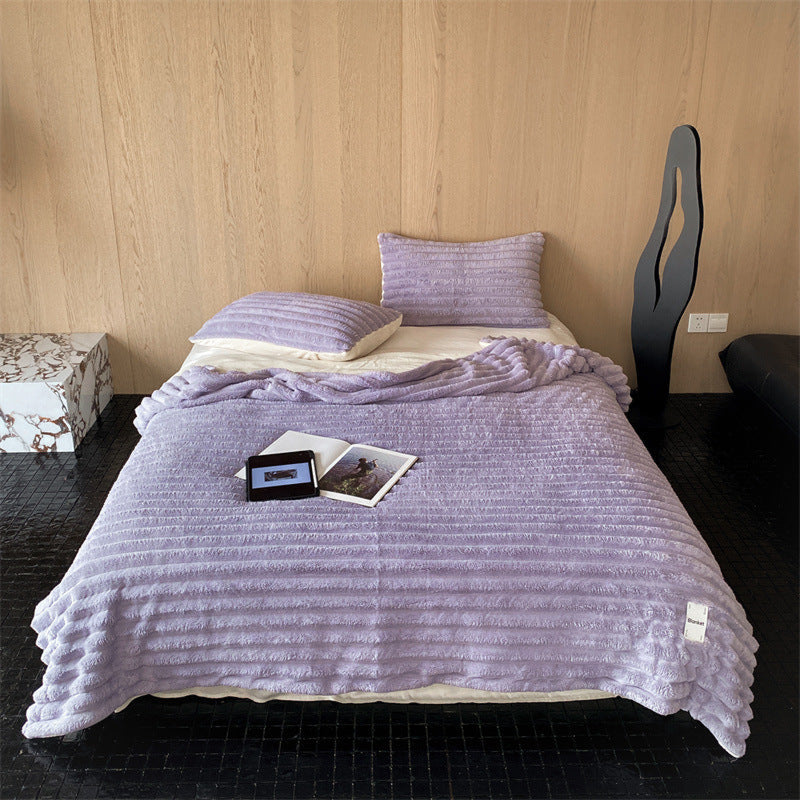 Plush Cozy Jacquard Blanket / Cream White Purple Small Blankets