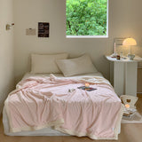 Plush Fleece Floral Blanket / White Pink Small Blankets