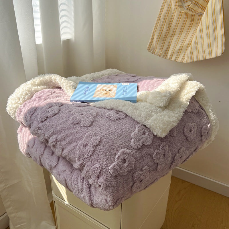 Plush Jacquard Fleece Floral Blanket (6 Colors) Purple / Small Blankets