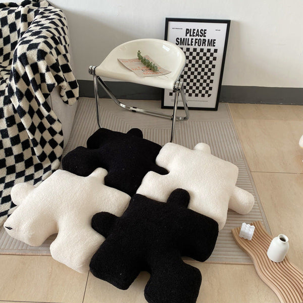 Plush Puzzle Pillow Floor Cushion / Black