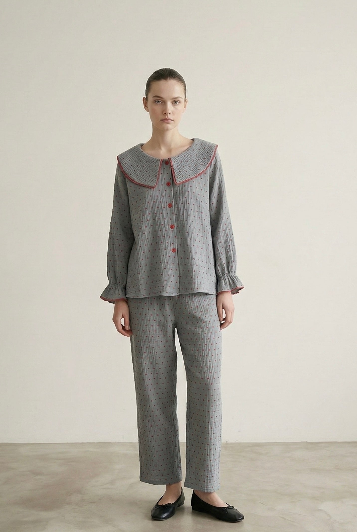  - Ever Lasting - Polka Dot Cute Collared Pajama Set - Pajamas - Ever Lasting