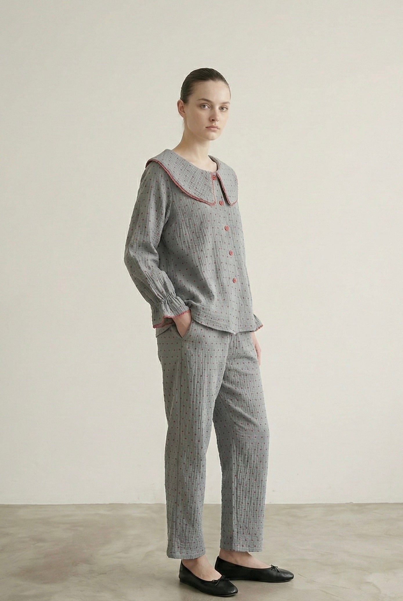  - Ever Lasting - Polka Dot Cute Collared Pajama Set - Pajamas - Ever Lasting