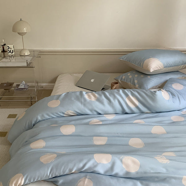 Polka Dot Tencel Silky Bedding Set / Baby Blue Medium Fitted