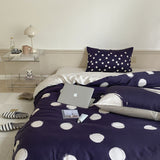 Polka Dot Tencel Silky Bedding Set / Baby Pink Navy Blue Medium Fitted