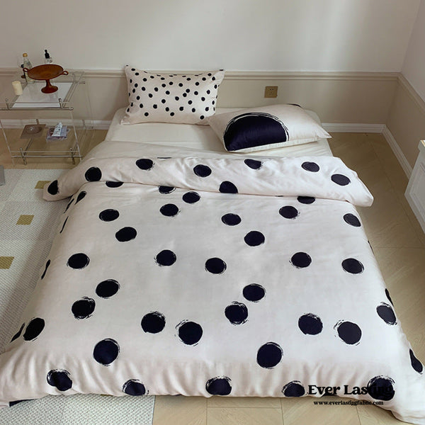 Polka Dot Tencel Silky Bedding Set / White