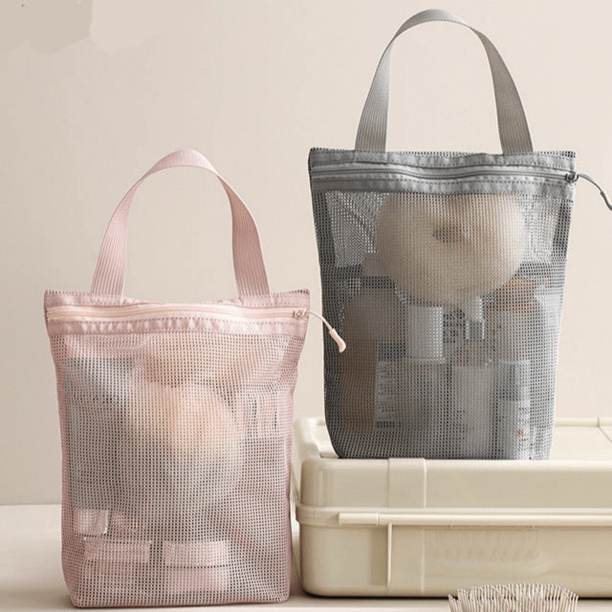 Portable Mesh Toiletry Bag | Quick-Dry Shower Organizer for Travel, Gym & Dorm | Everyday Essential | Ever Lasting Pink / Large